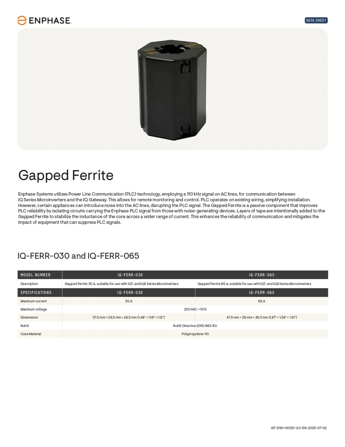 Enphase IQ-FERR-030 Gapped Ferrite 30 A