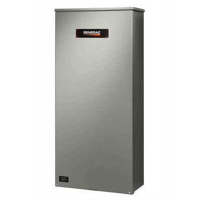 A tall, rectangular Generac metal appliance or equipment cabinet in brushed silver, shown at a slight angle on a plain white background.