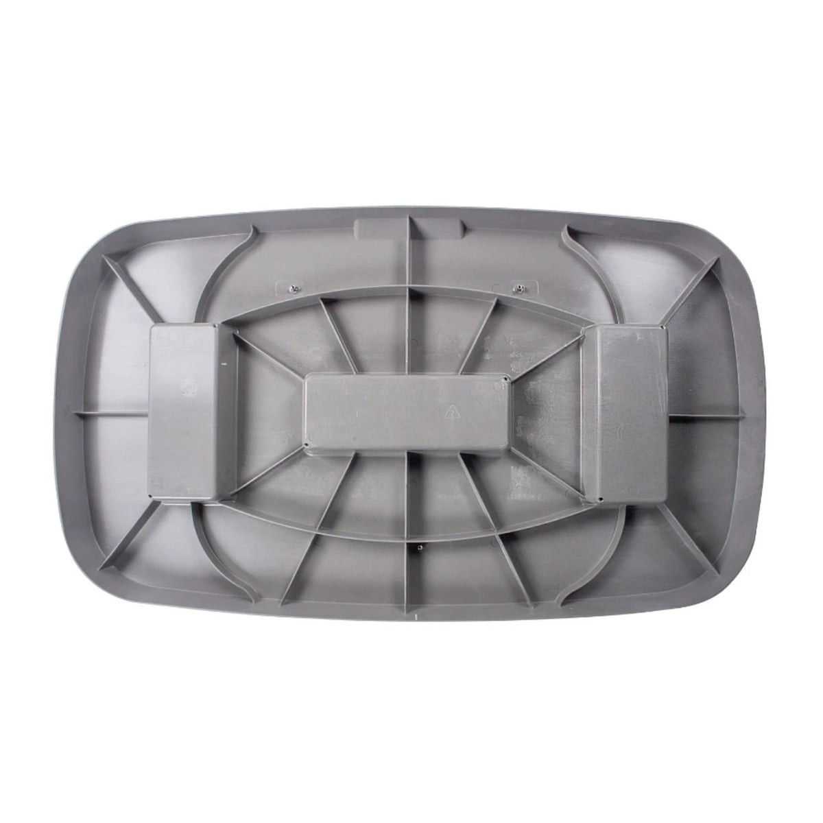 Gray plastic tray with a central rectangular section on a white background