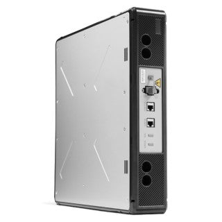 Computer tower with a white and black design on a white background
