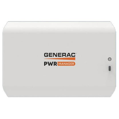 A white Generac PWR Manager electrical power management box with black and orange branding on the front, shown against a plain white background.