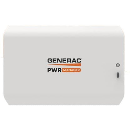 A white Generac PWR Manager power management unit with black and orange branding on the front, shown against a plain white background.