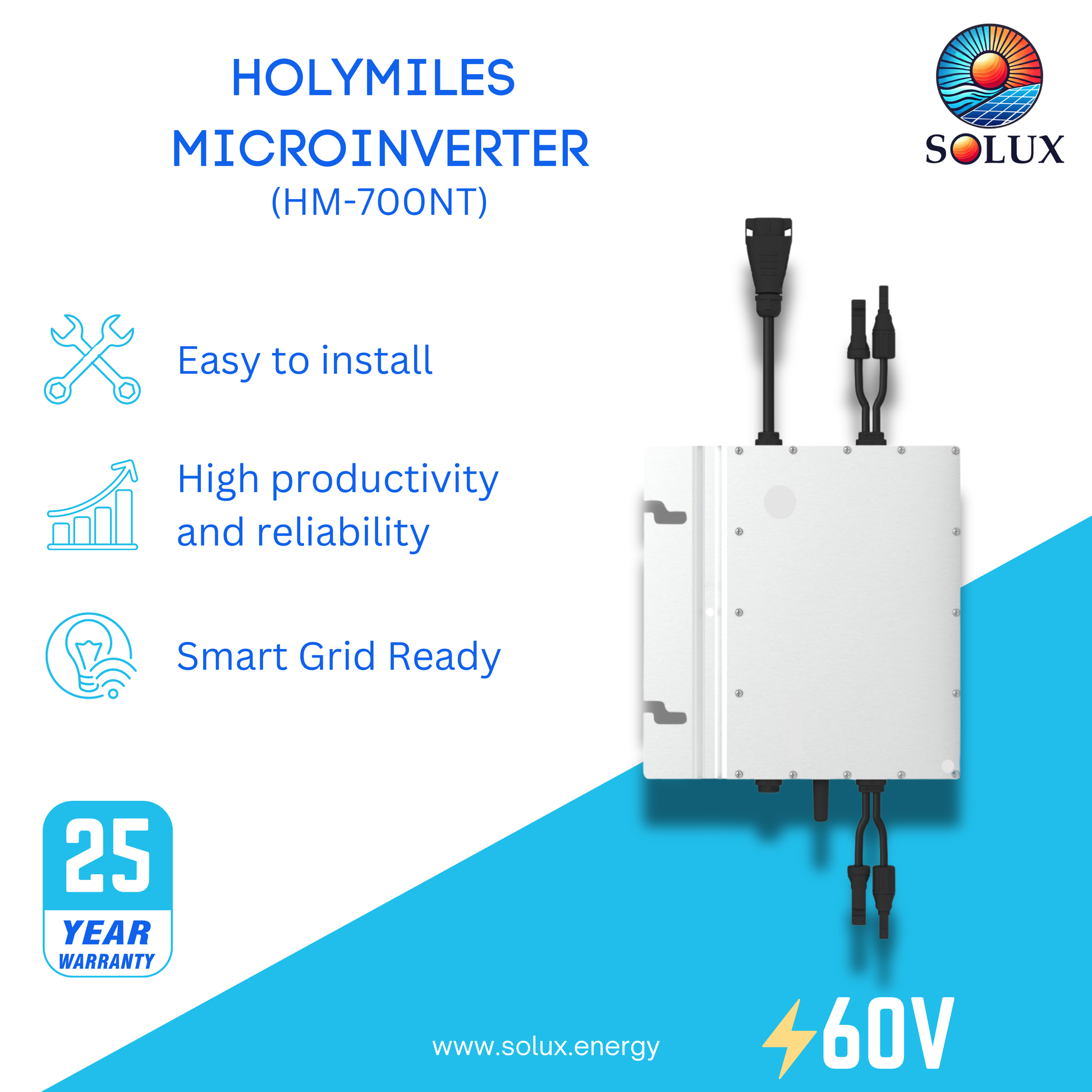 Hoymiles microinverter 700W (HM-NT) maximizes energy harvest with independent MPPT for each connected solar panel.