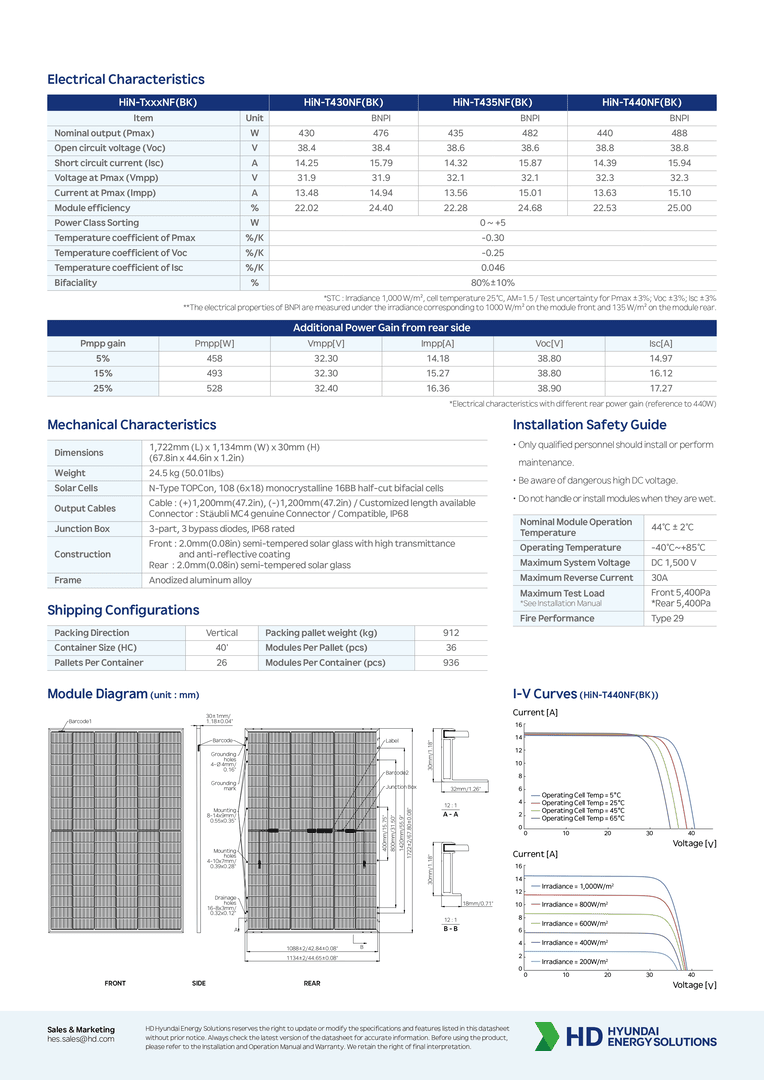 HIN-T435NF(BK) n type solar panels​