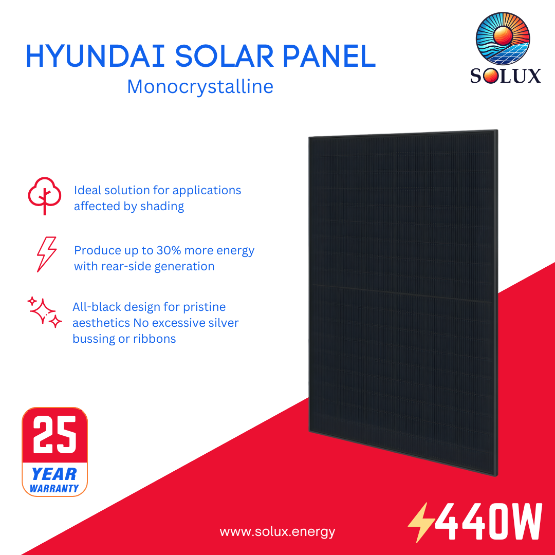 This is an image of 440 Watt Hyundai Monocrystalline Solar Panel