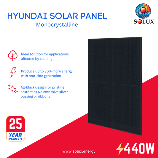 This is an image of 440 Watt Hyundai Monocrystalline Solar Panel