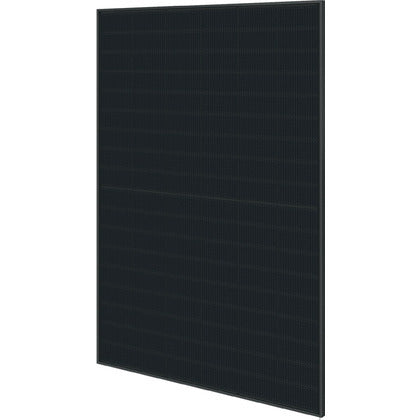 Product image of HIS-T440NF, a Hyundai 440W N-Type bifacial solar panel, all-black design on a white background.