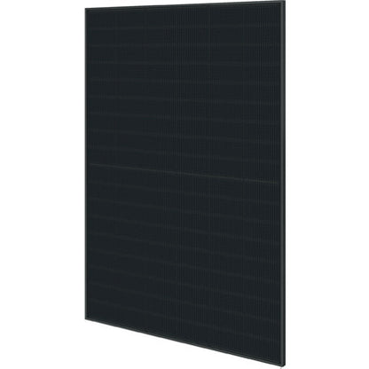 Product image of HIS-T440NF, a Hyundai 440W N-Type bifacial solar panel, all-black design on a white background.