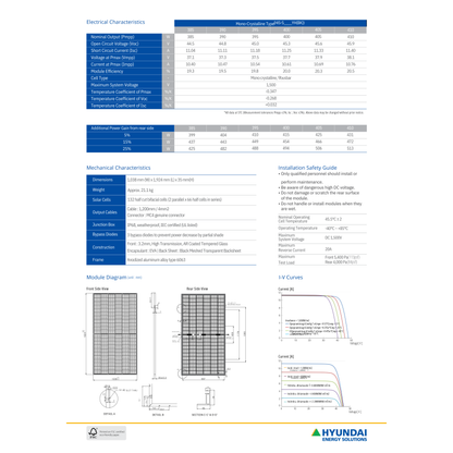 Hyundai 400 watt solar panel HiS-S400YH Specs