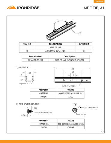 An image of technical cut sheet of aire tie