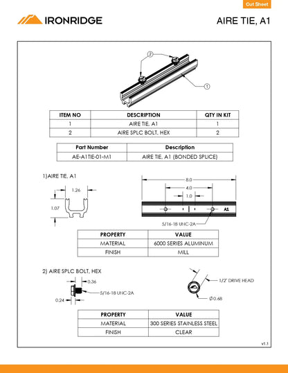 An image of technical cut sheet of aire tie