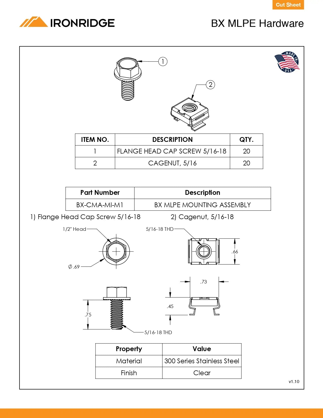BX-CMA-MI-M1 solar panel components