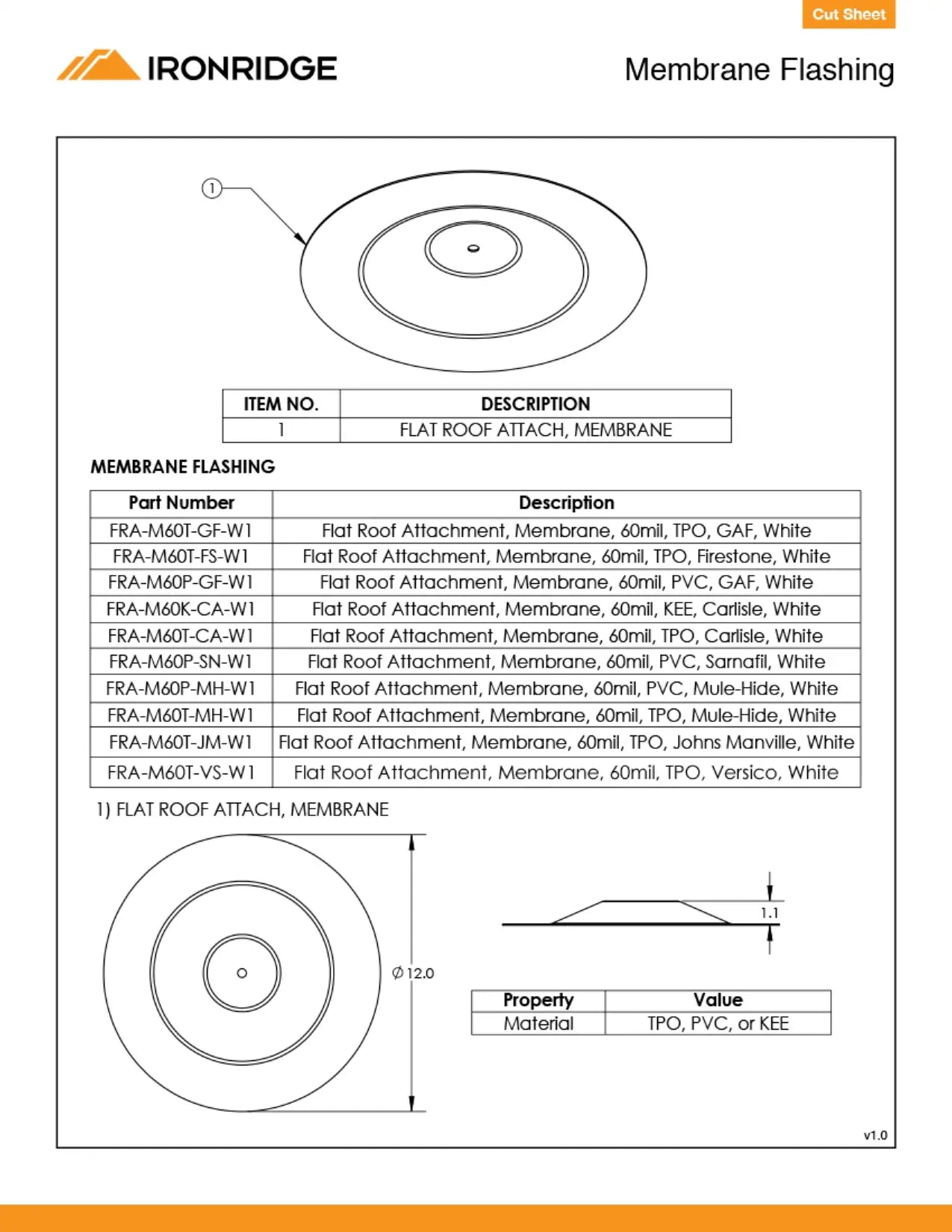 FRA-M60P-GF-W1 pvc roof flashing