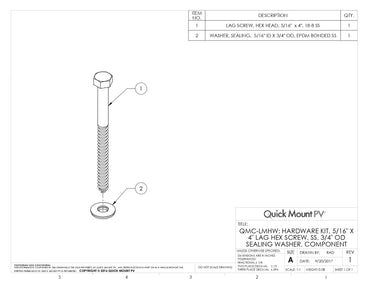 IR-HW-5164-01-M1 sealing washer and 5/16" x 4" 18-8 stainless steel lag screw kit for watertight solar mounting.