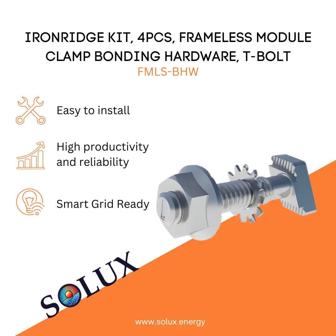 This is an image of Frameless Solar Panel Clamps, 4pcs, T-bolt, Ironridge Kit