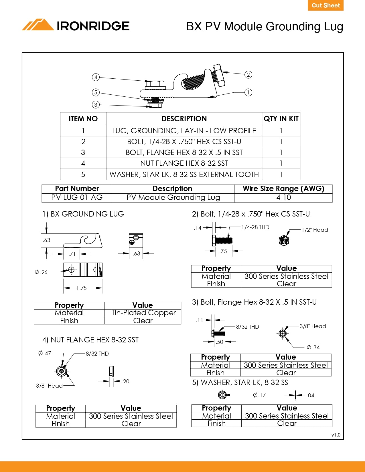 PV-LUG-01-A1 grounding lugs solar