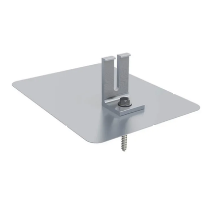 A square metal mounting plate with a central bracket and a visible screw through a bolt, shown on a plain white background.