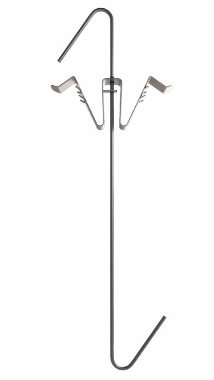 A dark gray metal garden stake or trellis support with a central mounting bracket and two angled side supports, shown against a plain white background.