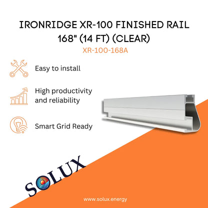 This is an image of Ironridge XR100 Rails Finished Rail 168" (14ft) CLEAR