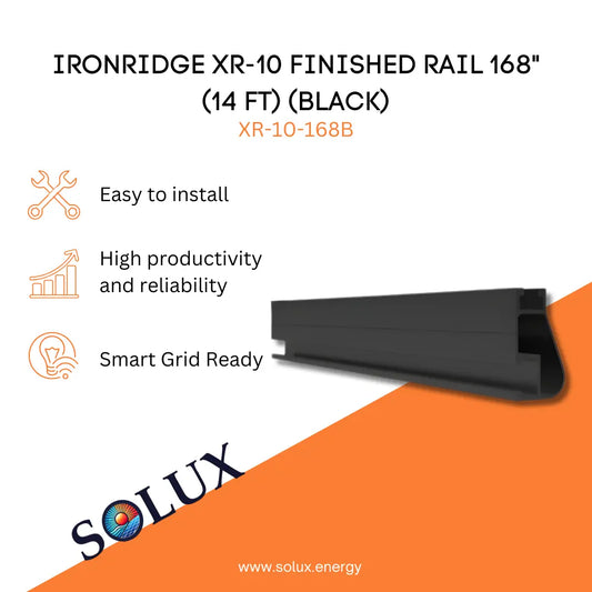 IronRidge XR-10 Finished Rail 168-inch (XR-10-168B) black anodized 14ft mounting beam for low-profile solar arrays.