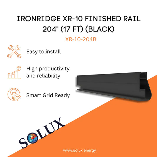 This is an image of XR10 Ironridge Finished Rail 204" (17ft) BLACK