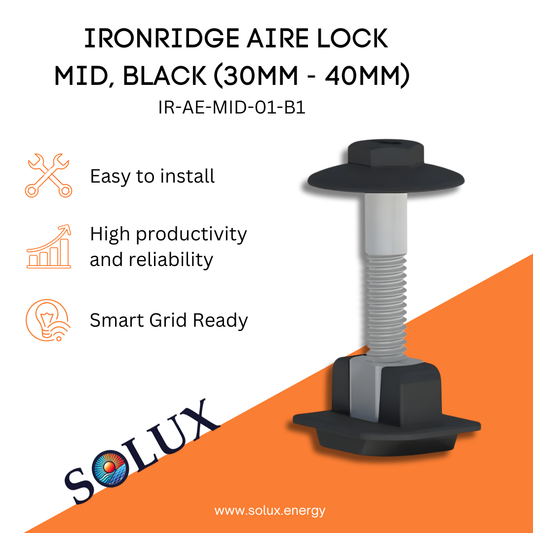 This is an image of Mid Clamp Solar - Ironridge Aire Lock Black (30mm - 40mm)