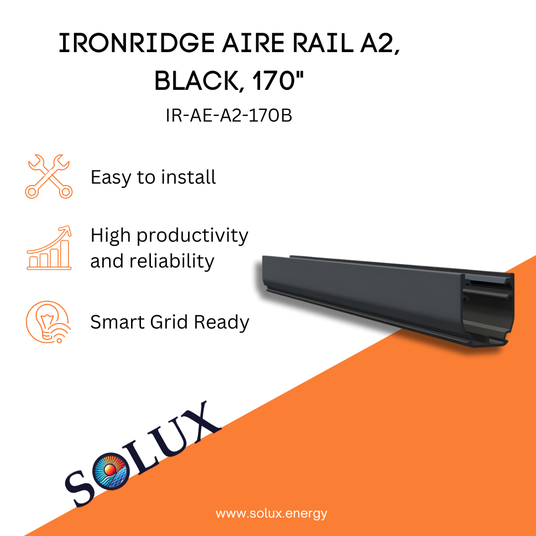 This is an image of Ironridge Mounting Rail Aire A2, Black, 170" (Priced as each)