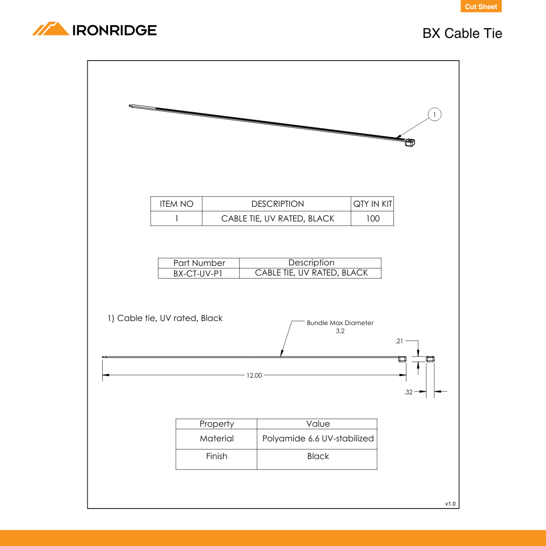 IR-BX-CT-UV-P1 black uv cable ties