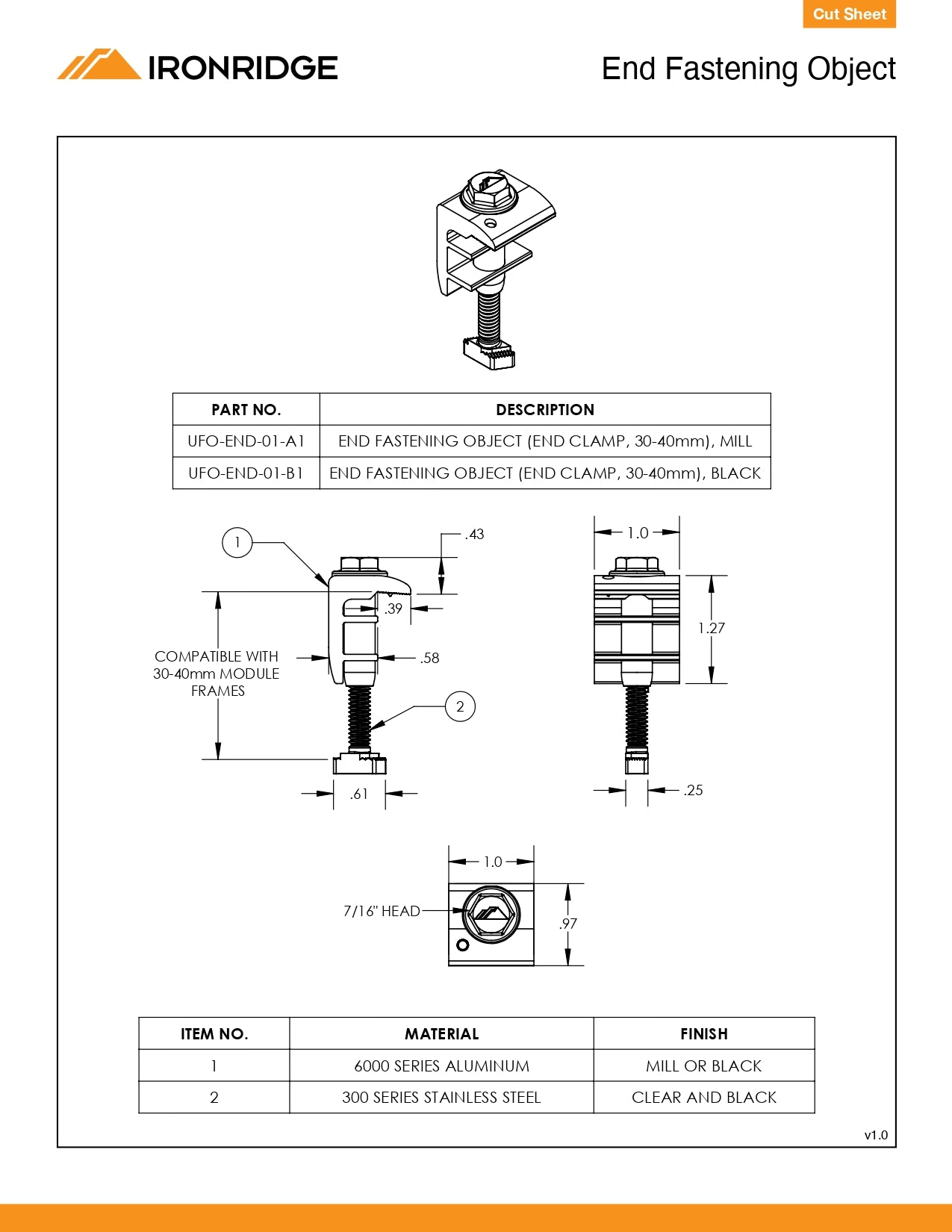 IR-UFO-END-01-B1-US 40 mm clamp​