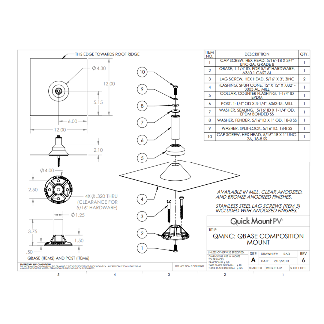 IR-QMNC-A-12 composite roof solar mount​