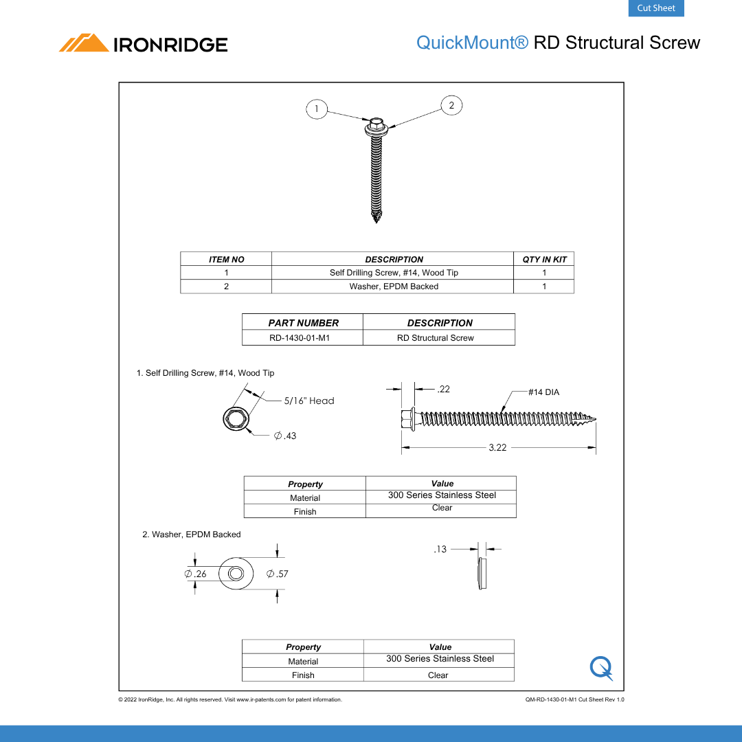 IR-HW-RD1430-01-M1 3 inch screws​