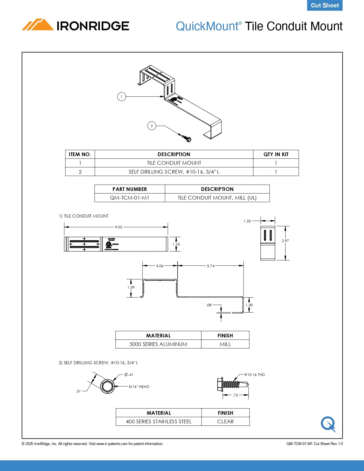 IR-QM-TCM-01-M1 rack mount hardware​
