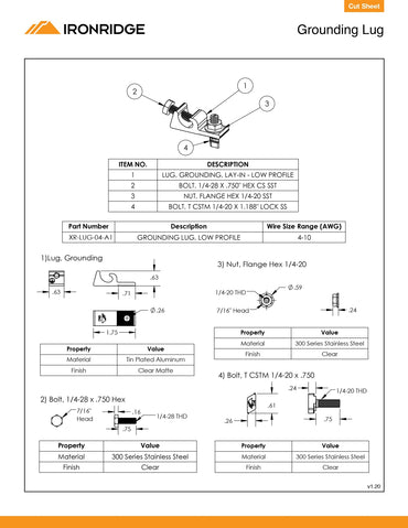 IR-XR-LUG-03-A1 solar grounding lugs​