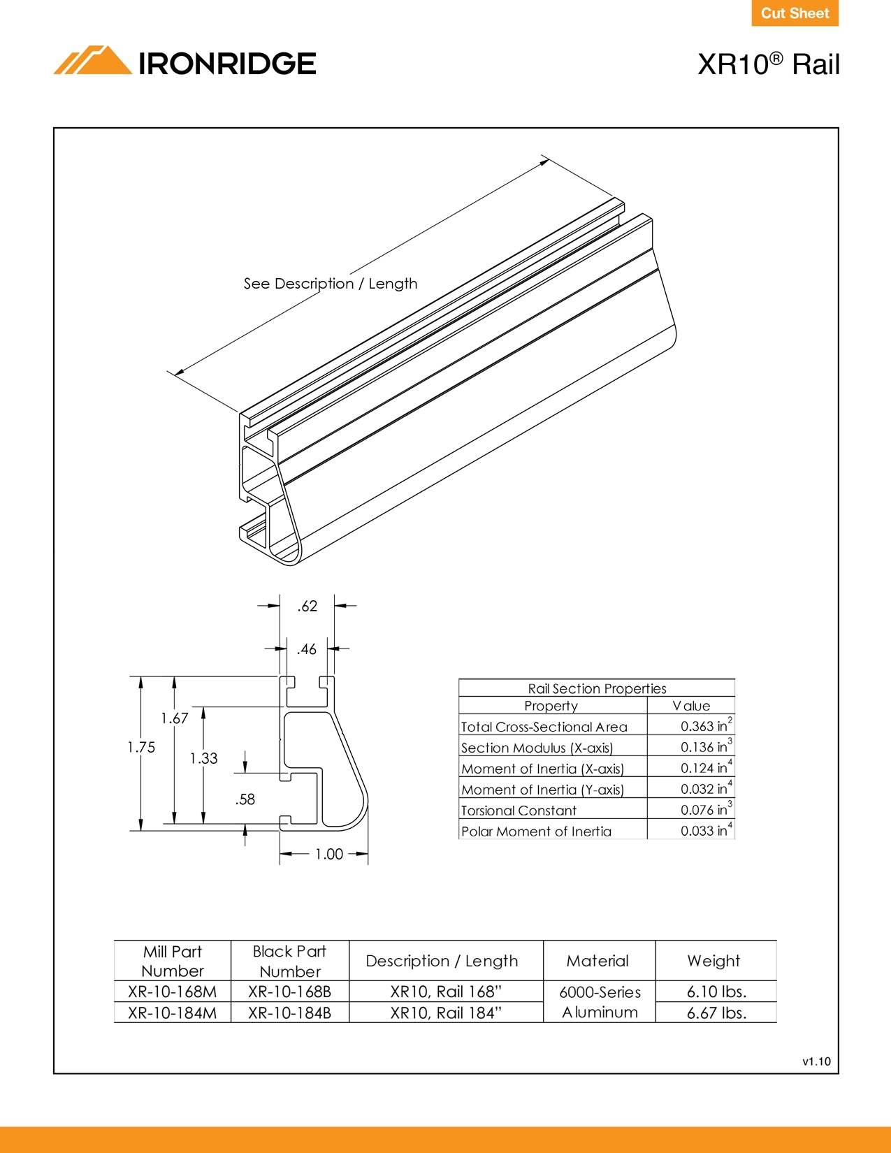 IR-XR-10-168M-US solar rails