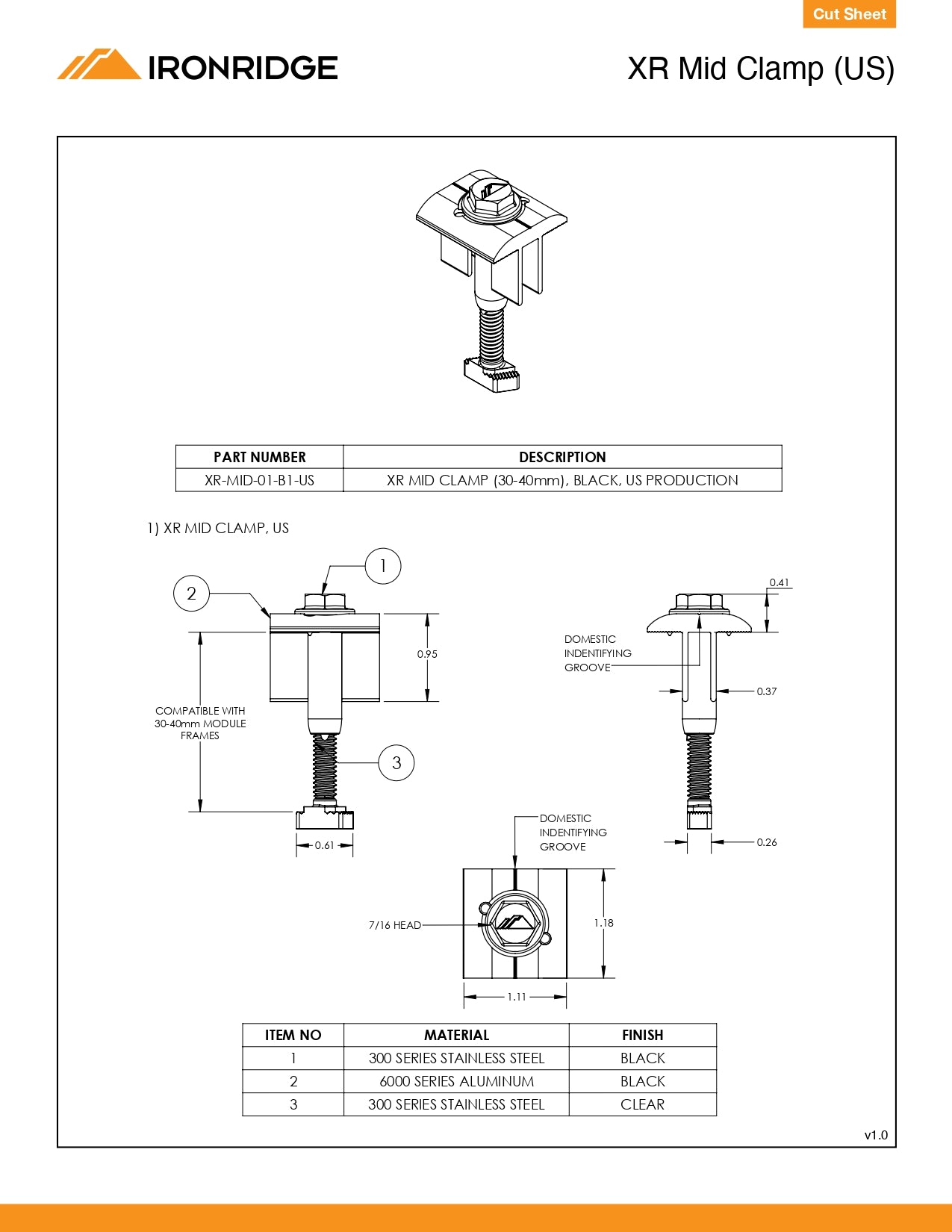 IR-XR-MID-01-B1-US mid clamp solar panels