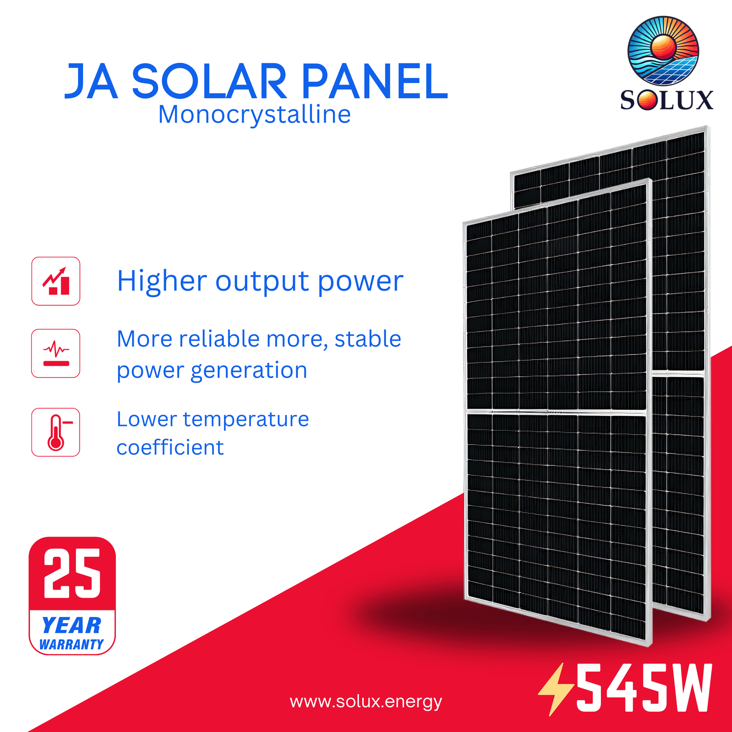 This is an image of JA Solar 545 W Solar Panel JAM72-D30-545MB