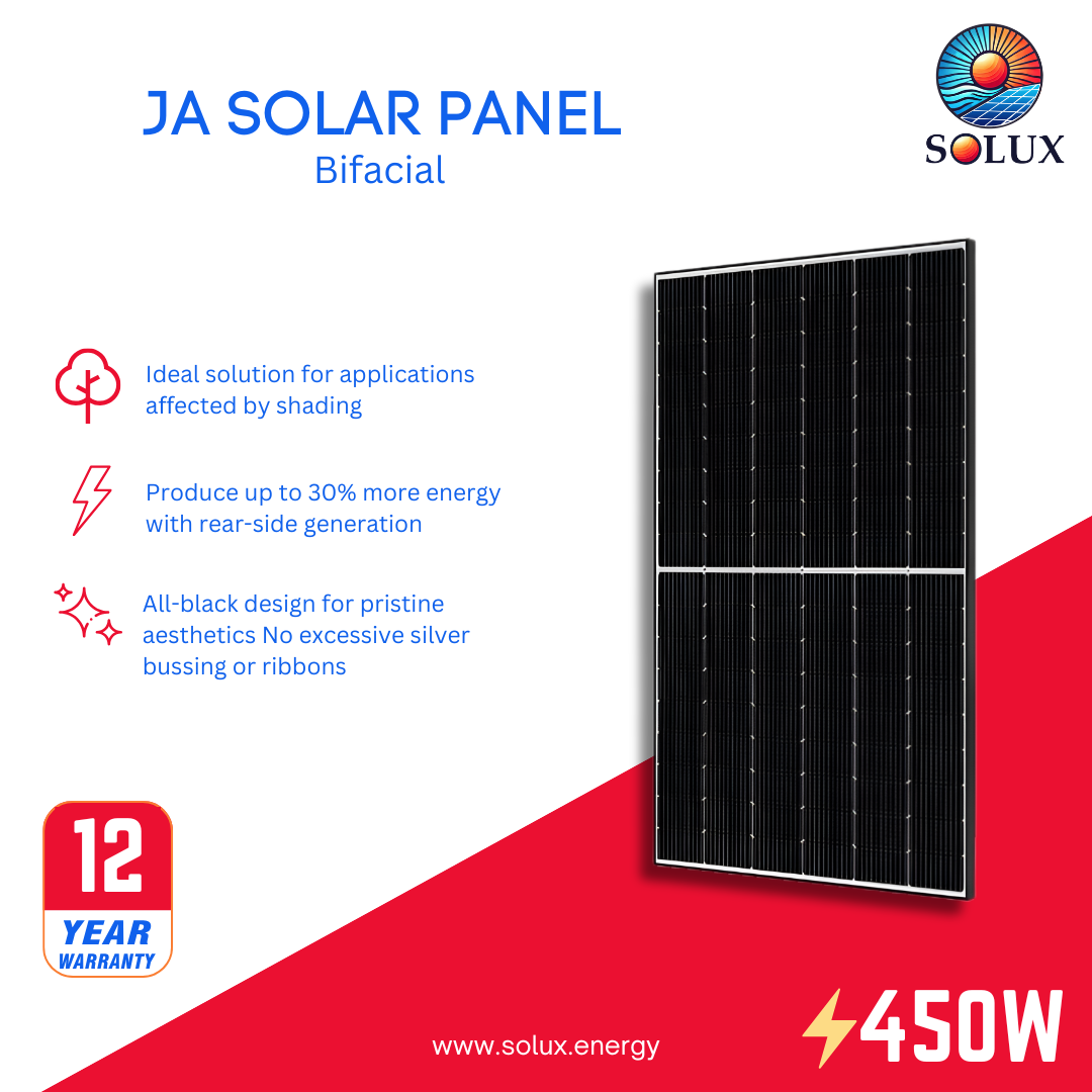 This is an image of JA Solar 450 Watt Bifacial N-Type Solar Panel
