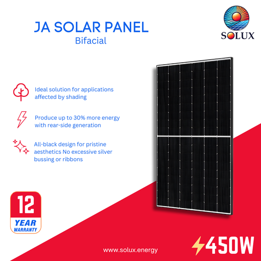This is an image of JA Solar 450 Watt Bifacial N-Type Solar Panel