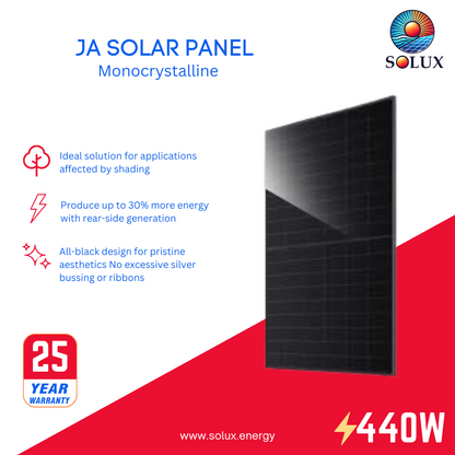 This is an image of JAM54D41-440/MB Ja Solar  440W Monocrystalline Solar Panel