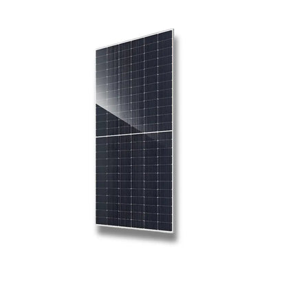 Product image of JAM72-D40-600MB, JA Solar 600W bifacial panel with silver frame and 144 half-cells on white background.