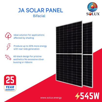 This is an image of JA Solar JAM72D30-545MB 545Watt Bifacial Solar Panel