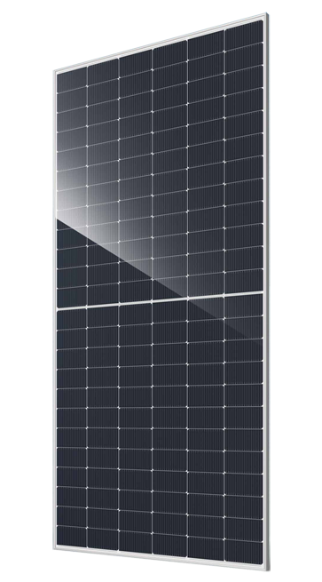 JA Solae 595 watts JAM72D40-595MB-US Solar panel with grid pattern on a white background