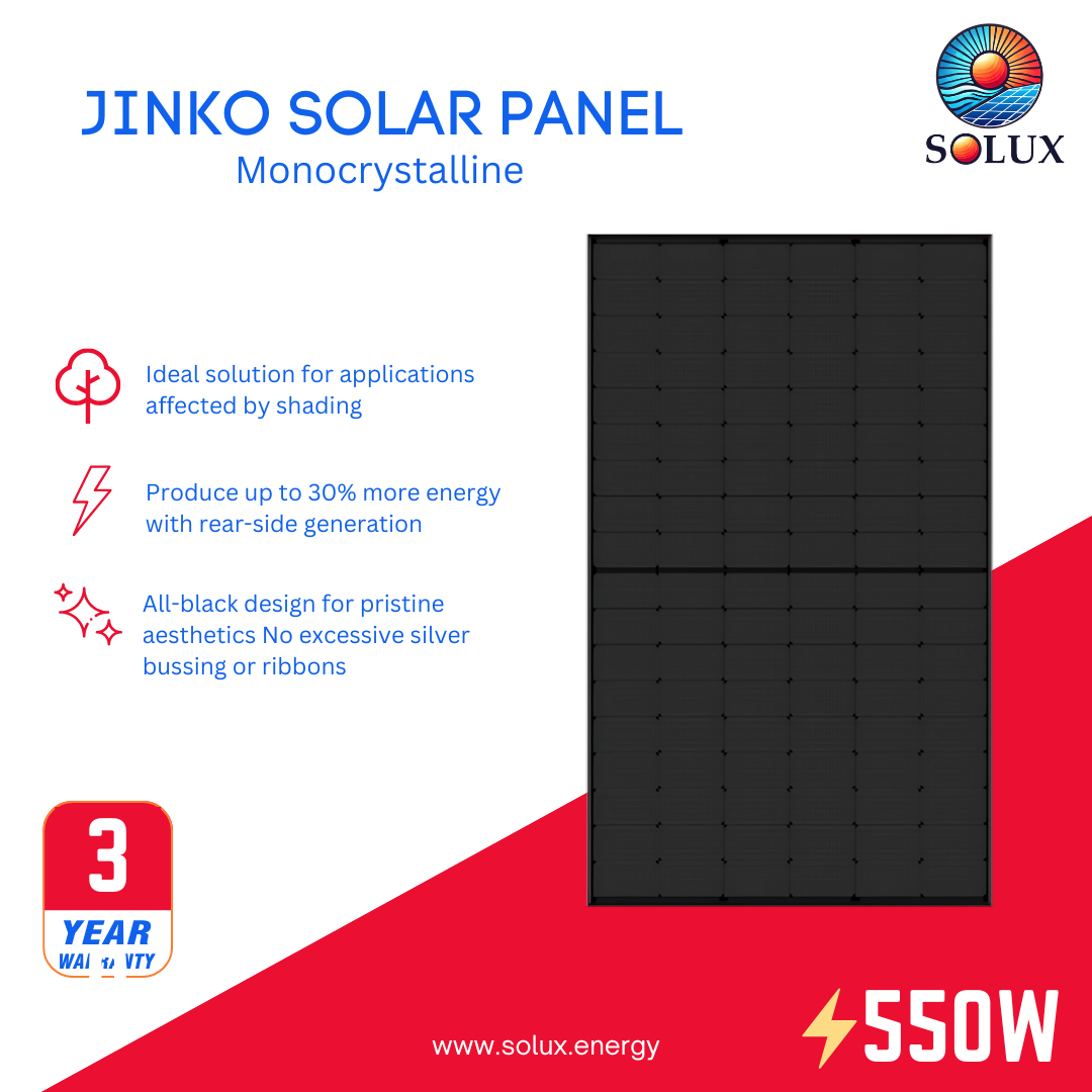 This is an image of Jinko JKM430N-54HL4-B 430Watt 108 Half-Cell All Black Solar Panel