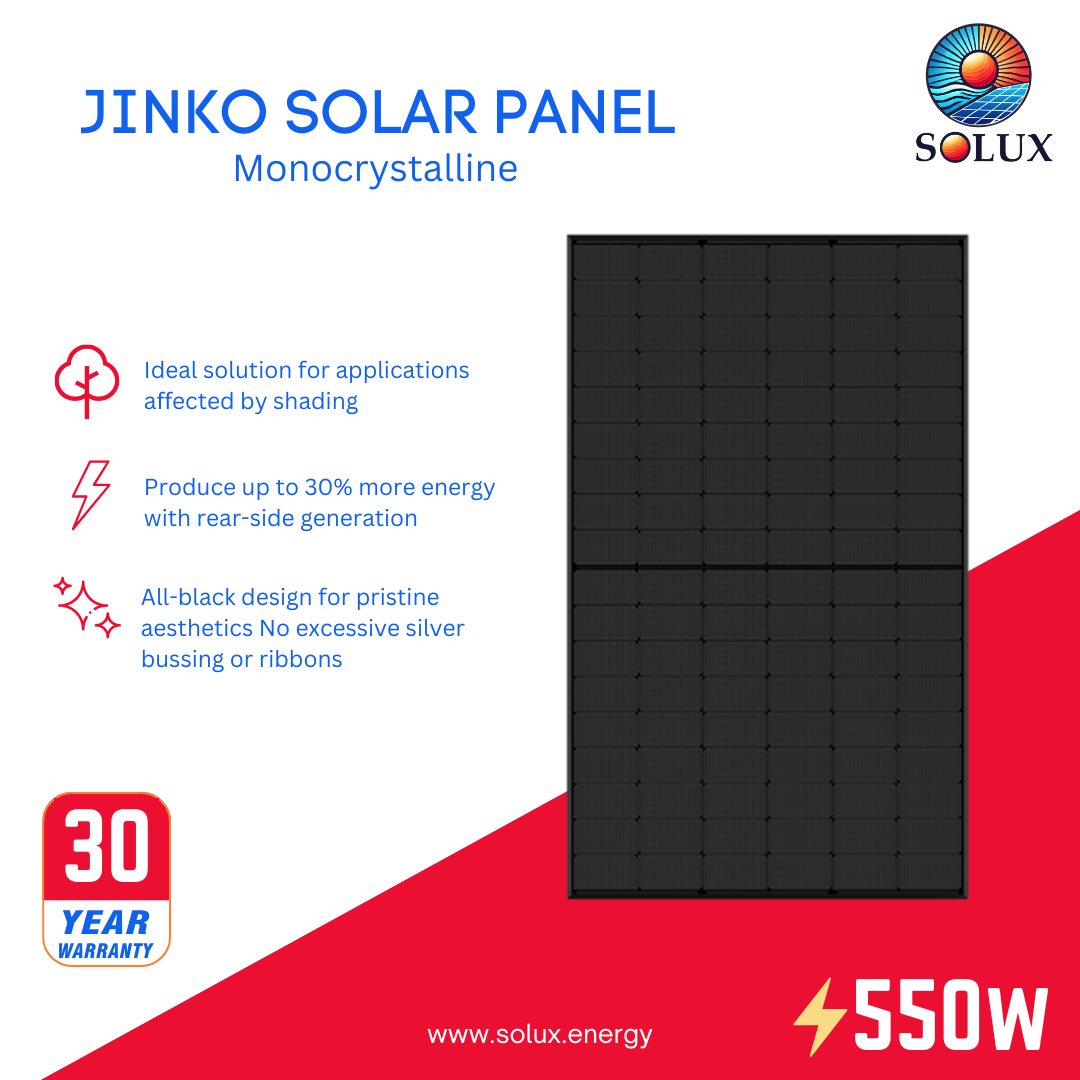 This is an image of Jinko JKM430N-54HL4-B 430Watt 108 Half-Cell All Black Solar Panel