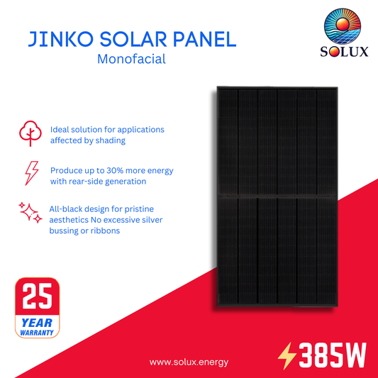 This is an image of Solar Panels Jinko 385Watt All Black Monofacial