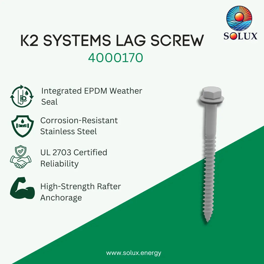 K2 Systems 4000170 5/16 x 3" SS Lag Screw with EPDM Washer- Pack of 24