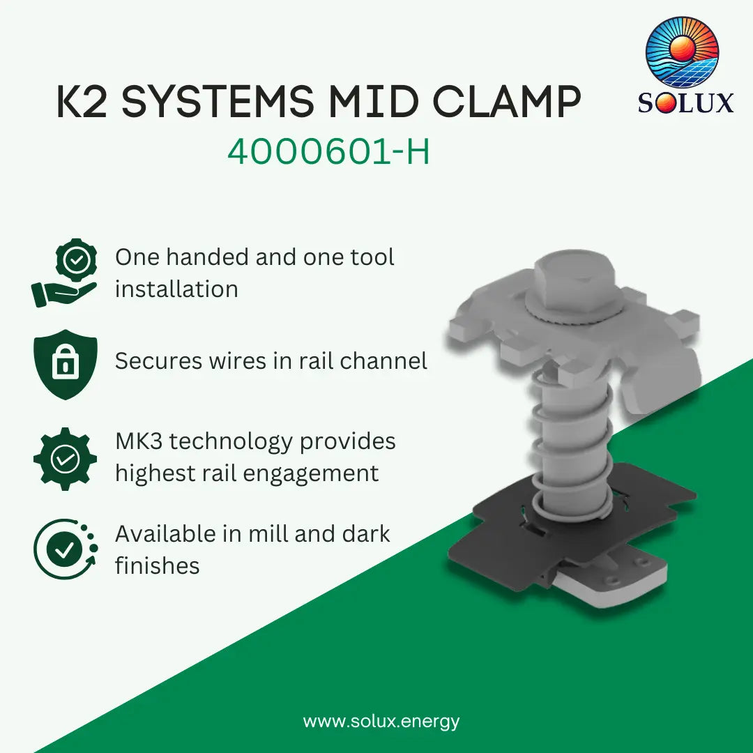 K2 Systems 4000601-H CR Silver Mid Clamp, 30-47mm, 13mm Hex