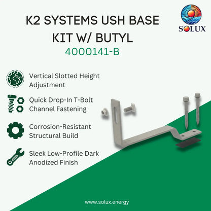 K2 Systems 4000141-B Flat Tile Hook X Kit, with Butyl