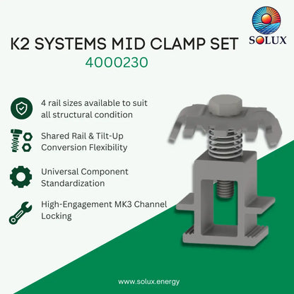 K2 Systems 4000230 Mid Clamp Set, M8X40, Mill