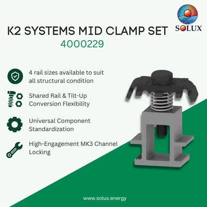 K2 Systems 4000229 Mid Clamp Set, M8x40, Dark